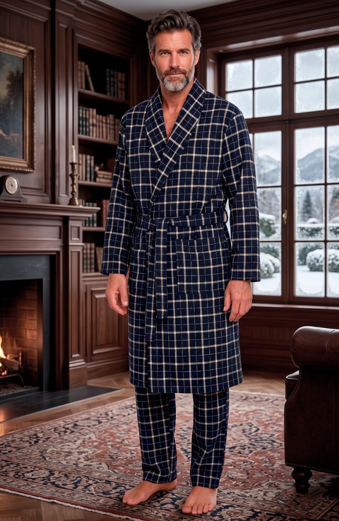 Bata Hombre Invierno Polar Bata Abrigada Calentita Bata Franela Algodón Batín Bambú