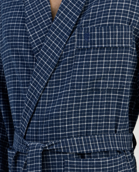 Bata Hombre Invierno Premium Algodón Franela Cuadros - Azul 0808_39