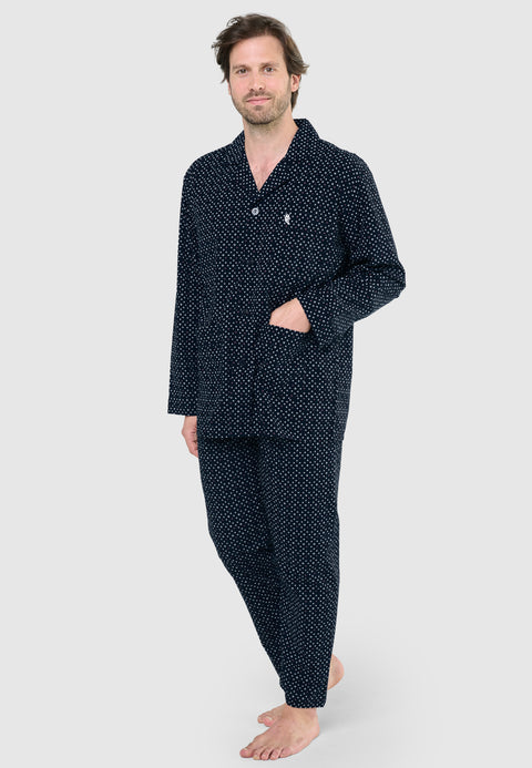 Pijama Hombre Largo Solapa Popelín Estampado - Marino 1400_39 - 60803240 - https://www.elbuhonocturno.com/