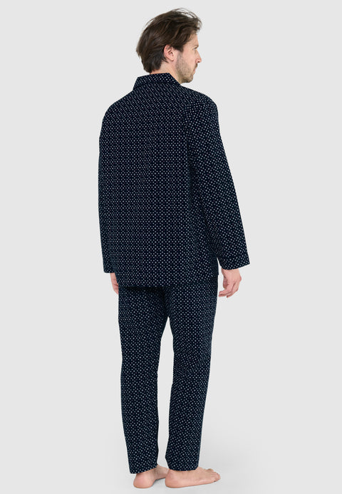 Pijama Hombre Largo Solapa Popelín Estampado - Marino 1400_39 - 23040991 - https://www.elbuhonocturno.com/