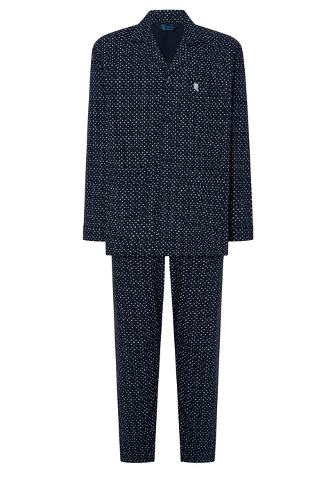 Pijama Hombre Largo Solapa Popelín Estampado - Marino 1400_39 - 81184646 - https://www.elbuhonocturno.com/