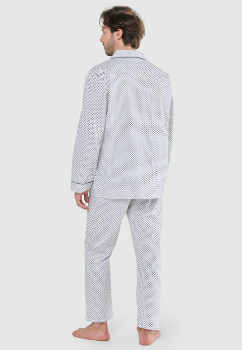 Pijama Hombre Largo Solapa Popelín Estampado - Blanco 1401_01 - 28030455 - https://www.elbuhonocturno.com/