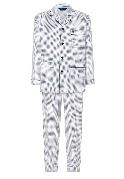 Pijama Hombre Largo Solapa Popelín Estampado - Blanco 1401_01 - 80921367 - https://www.elbuhonocturno.com/
