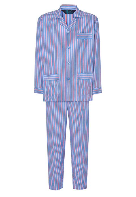 Pijama Hombre Largo Solapa Algodón Popelín Rayas - Azul 1534_30 - 84849564 - https://www.elbuhonocturno.com/