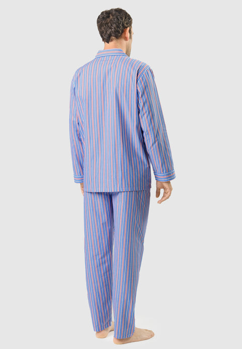 Pijama Hombre Largo Solapa Algodón Popelín Rayas - Azul 1534_30 - 96862099 - https://www.elbuhonocturno.com/
