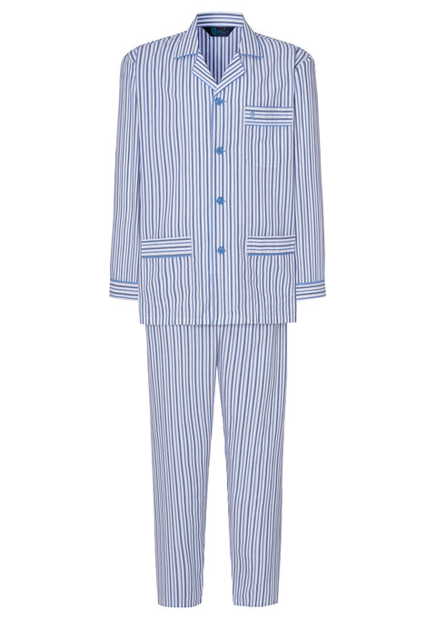 Pijama Hombre Largo Solapa Algodón Popelín Rayas - Blanco 1537_01 - 49039831 - https://www.elbuhonocturno.com/