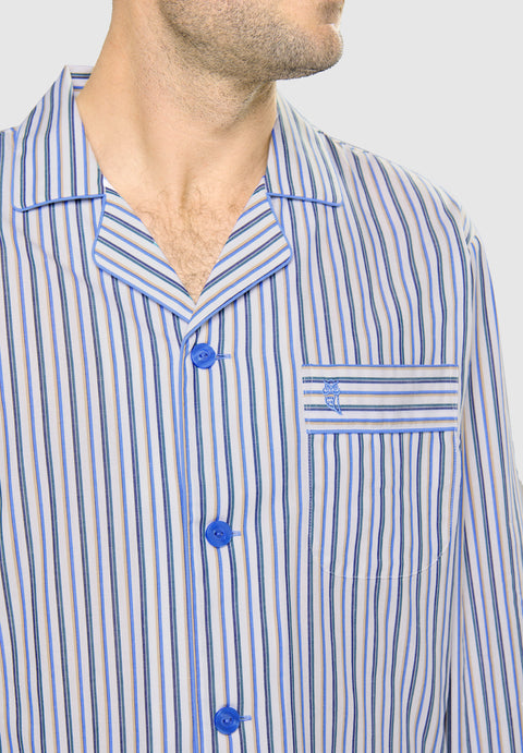 Pijama Hombre Largo Solapa Algodón Popelín Rayas - Blanco 1537_01 - 73038359 - https://www.elbuhonocturno.com/