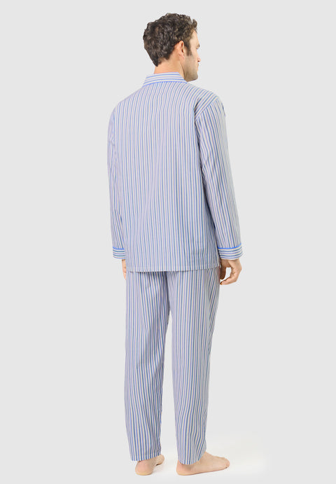 Pijama Hombre Largo Solapa Algodón Popelín Rayas - Blanco 1537_01 - 45793085 - https://www.elbuhonocturno.com/