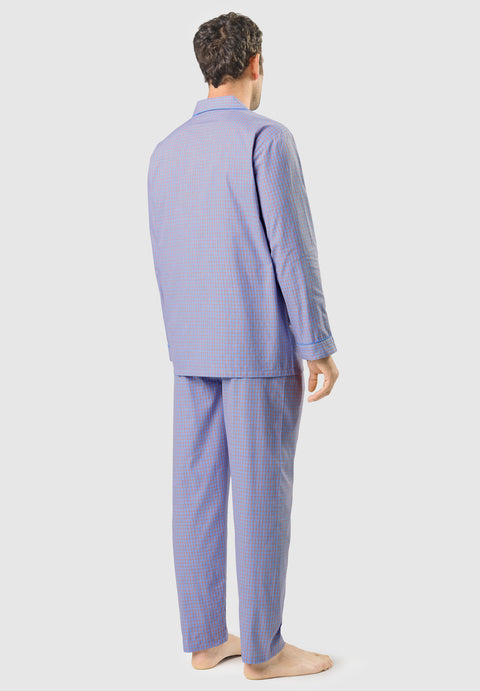 Pijama Hombre Largo Solapa Algodón Popelín Cuadros - Azul 1538_30 - 5179219 - https://www.elbuhonocturno.com/