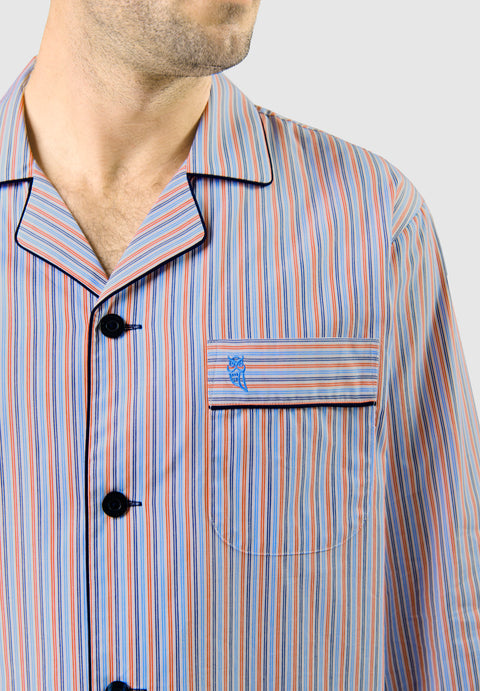 Pijama Hombre Largo Solapa Algodón Popelín Rayas - Blanco 1539_01 - 24915284 - https://www.elbuhonocturno.com/