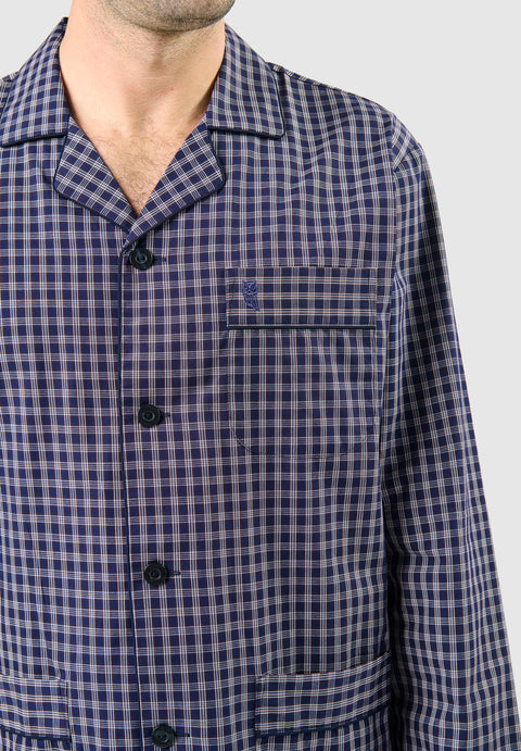 Pijama Hombre Largo Solapa Algodón Popelín Cuadros - Azul 1540_39 - 38569298 - https://www.elbuhonocturno.com/