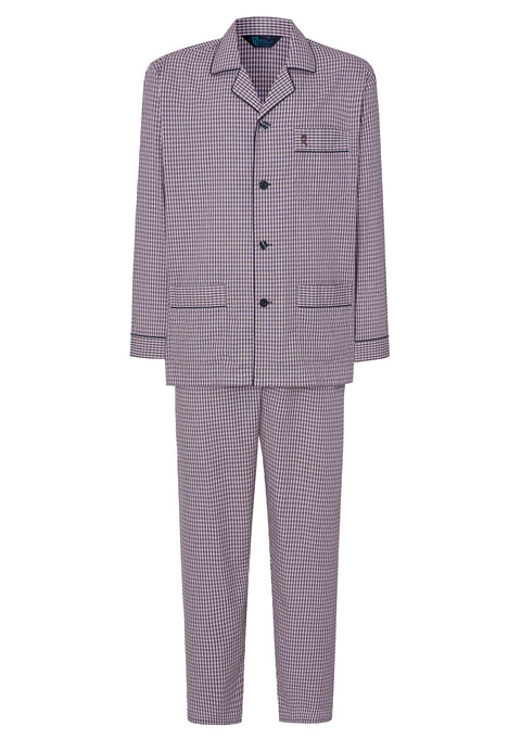 Pijama Hombre Largo Solapa Algodón Popelín Cuadros - Rojo 1541_90 - 75463120 - https://www.elbuhonocturno.com/