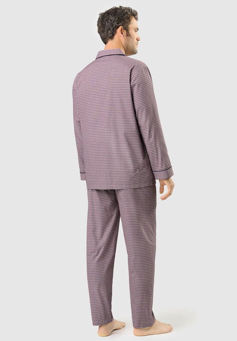 Pijama Hombre Largo Solapa Algodón Popelín Cuadros - Rojo 1541_90 - 30017164 - https://www.elbuhonocturno.com/