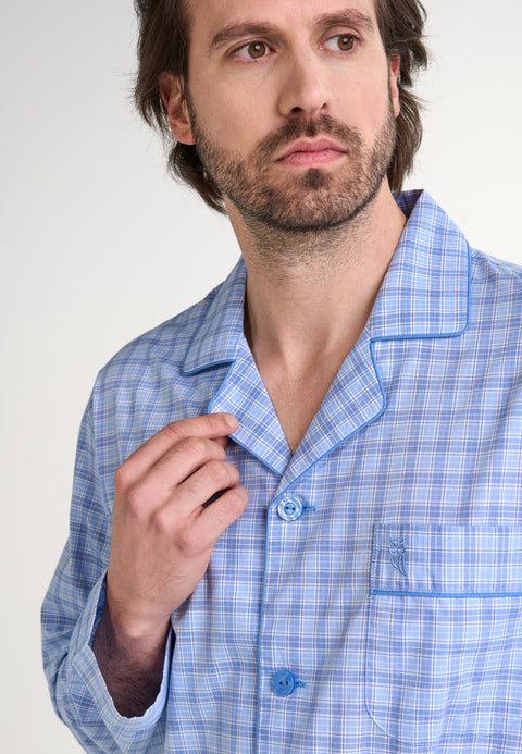 Pijama Hombre Largo Solapa Popelín Rayas - Azul 1545_33 - 94789337 - https://www.elbuhonocturno.com/