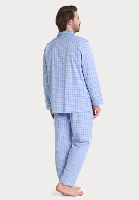 Pijama Hombre Largo Solapa Popelín Rayas - Azul 1545_33 - 60917009 - https://www.elbuhonocturno.com/