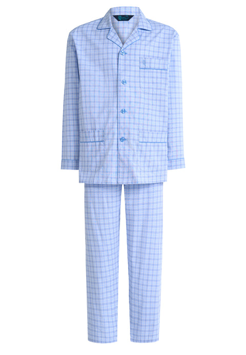 Pijama Hombre Largo Solapa Popelín Rayas - Azul 1545_33 - 5226299 - https://www.elbuhonocturno.com/
