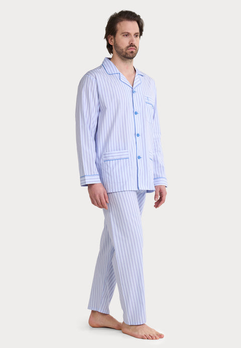 Pijama Hombre Largo Solapa Popelín Cuadros - Azul 1546_30 - 34226074 - https://www.elbuhonocturno.com/