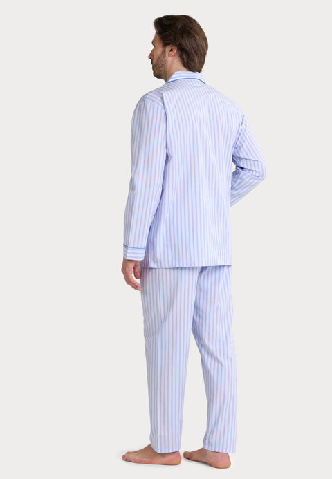 Pijama Hombre Largo Solapa Popelín Cuadros - Azul 1546_30 - 82280051 - https://www.elbuhonocturno.com/