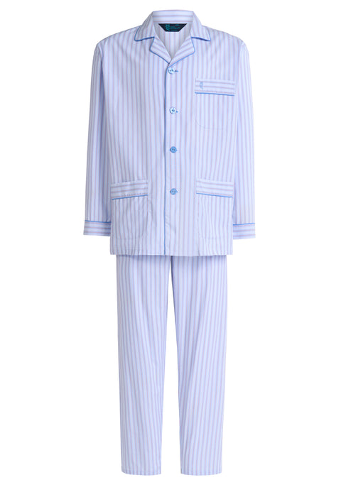 Pijama Hombre Largo Solapa Popelín Cuadros - Azul 1546_30 - 46159616 - https://www.elbuhonocturno.com/