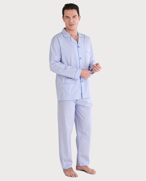 Pijama Hombre Largo Solapa Popelín Rayas - Azul 1547_30 - 73158773 - https://www.elbuhonocturno.com/