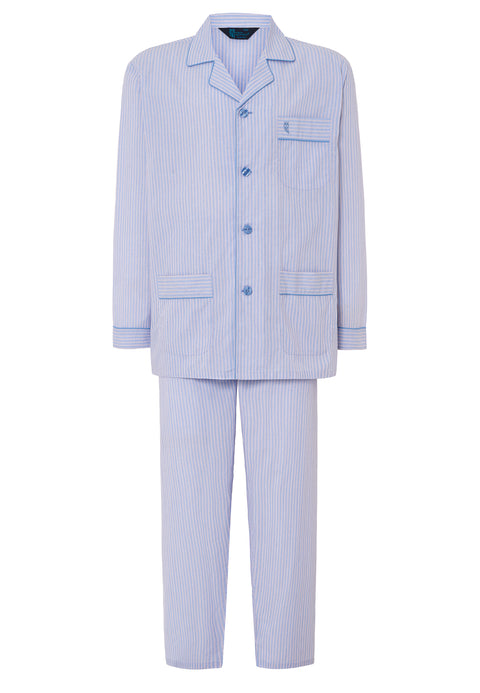 Pijama Hombre Largo Solapa Popelín Rayas - Azul 1547_30