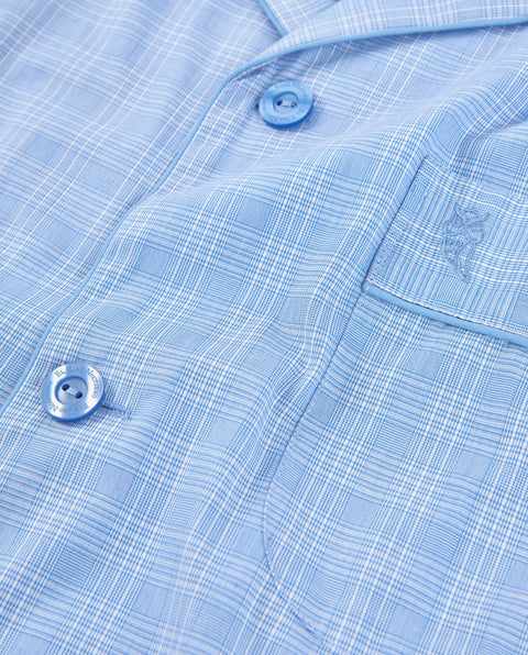 Pijama Hombre Largo Solapa Popelín Cuadros - Azul 1548_33 - 1725444 - https://www.elbuhonocturno.com/