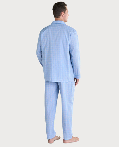 Pijama Hombre Largo Solapa Popelín Cuadros - Azul 1548_33 - 63091744 - https://www.elbuhonocturno.com/