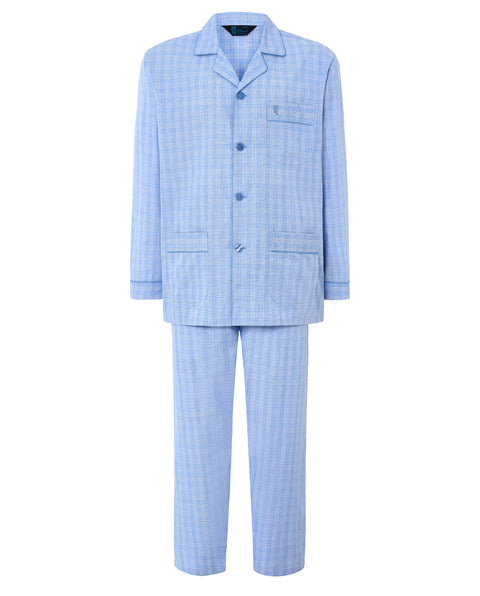Pijama Hombre Largo Solapa Popelín Cuadros - Azul 1548_33 - 271020 - https://www.elbuhonocturno.com/