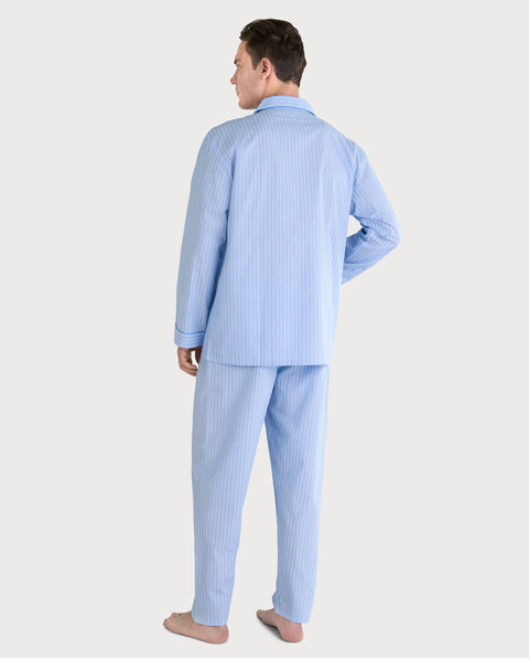 Pijama Hombre Largo Solapa Popelín Rayas - Azul 1549_30 - 83199667 - https://www.elbuhonocturno.com/
