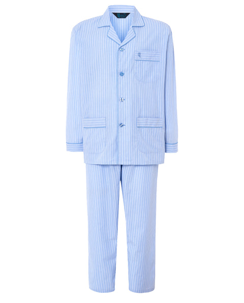 Pijama Hombre Largo Solapa Popelín Rayas - Azul 1549_30 - 89645255 - https://www.elbuhonocturno.com/