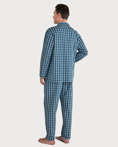 Pijama Hombre Largo Solapa Popelín Cuadros - Azul 1550_39