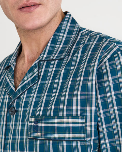 Pijama Hombre Largo Solapa Popelín Cuadros - Azul 1550_39