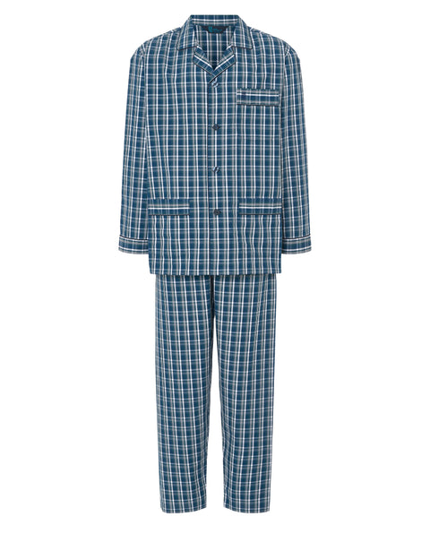 Pijama Hombre Largo Solapa Popelín Cuadros - Azul 1550_39
