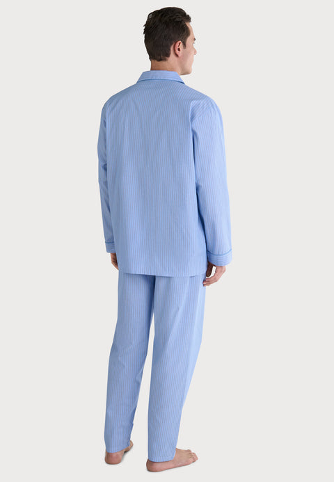 Pijama Hombre Largo Solapa Popelín Rayas - Azul 1551_37