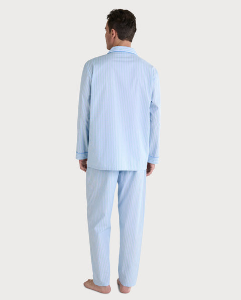 Pijama Hombre Largo Solapa Popelín Rayas - Verde 1552_40