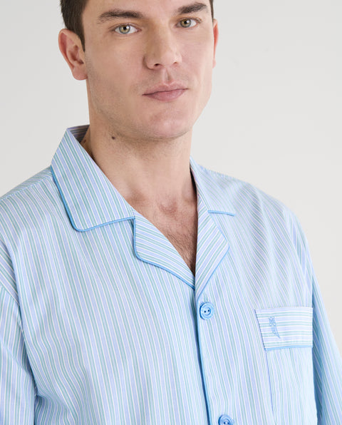 Pijama Hombre Largo Solapa Popelín Rayas - Verde 1552_40