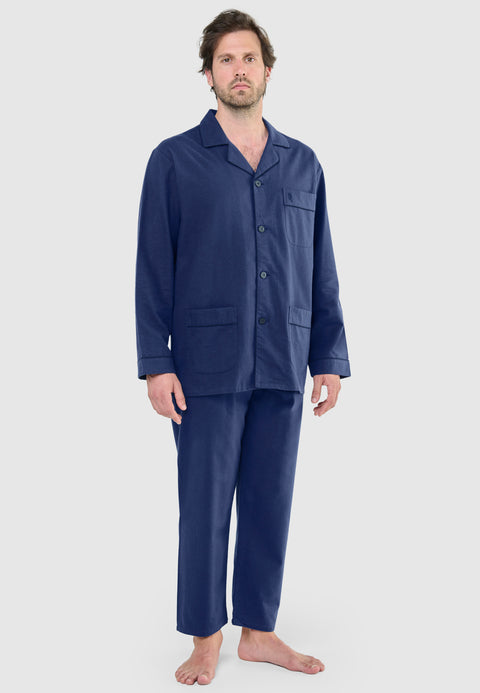 Pijama Hombre Largo Premium Solapa Algodón Franela Liso - Marino 2816_39 - 19113807 - https://www.elbuhonocturno.com/