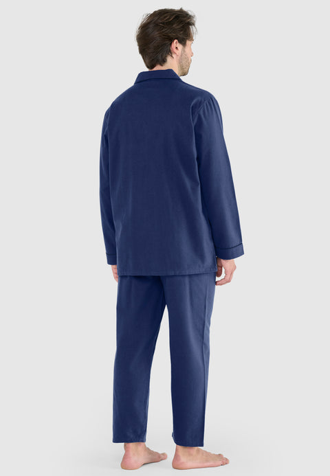 Pijama Hombre Largo Premium Solapa Algodón Franela Liso - Marino 2816_39 - 93562091 - https://www.elbuhonocturno.com/