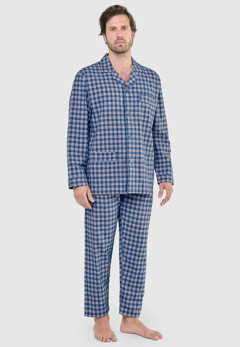 Pijama Hombre Largo Premium Solapa Algodón Franela Cuadros - Gris 2817_20 - 42434296 - https://www.elbuhonocturno.com/