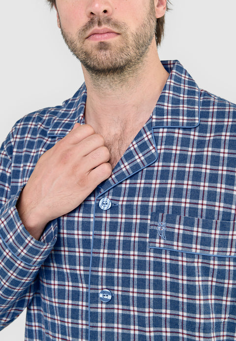 Pijama Hombre Largo Premium Solapa Algodón Franela Cuadros - Gris 2817_20 - 69700009 - https://www.elbuhonocturno.com/