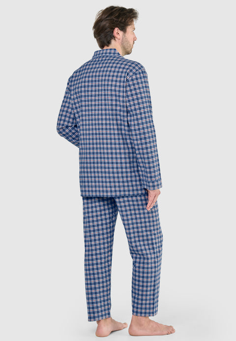 Pijama Hombre Largo Premium Solapa Algodón Franela Cuadros - Gris 2817_20 - 30665243 - https://www.elbuhonocturno.com/
