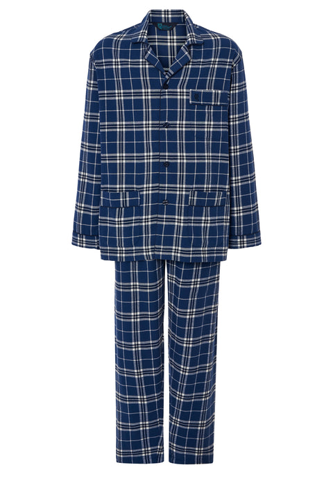 Pijama Hombre Largo Premium Solapa Algodón Franela Cuadros - Azul 2819_37 - 32205582 - https://www.elbuhonocturno.com/