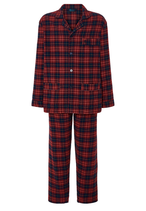 Pijama Hombre Largo Premium Solapa Algodón Franela Cuadros - Rojo 2820_94 - 84423280 - https://www.elbuhonocturno.com/