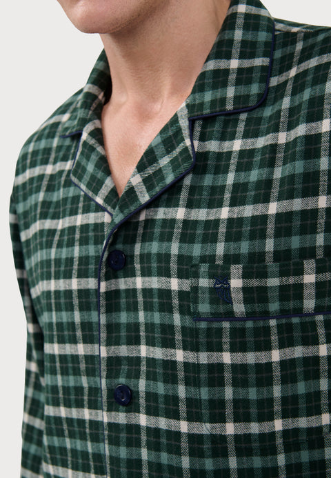 Pijama Hombre Largo Premium Solapa Algodón Franela Cuadros - Verde 2821_40 - 61397750 - https://www.elbuhonocturno.com/