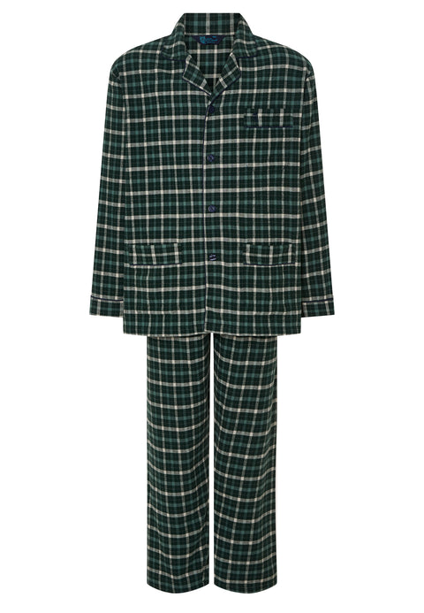 Pijama Hombre Largo Premium Solapa Algodón Franela Cuadros - Verde 2821_40 - 44000042 - https://www.elbuhonocturno.com/