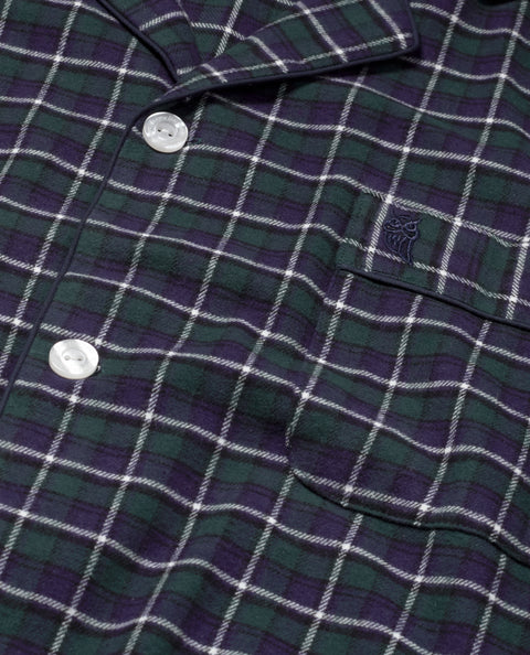 Pijama Hombre Largo Premium Solapa Algodón Franela Cuadros - Verde 2825_40