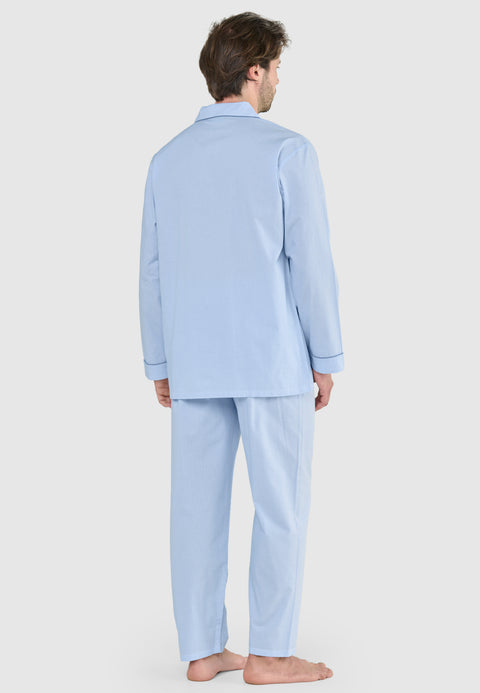 Pijama Hombre Largo Solapa Algodón Popelín Rayas - Celeste 2912_30 - 95250126 - https://www.elbuhonocturno.com/