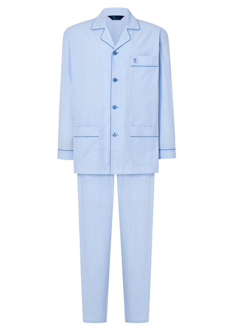 Pijama Hombre Largo Solapa Algodón Popelín Rayas - Celeste 2912_30 - 66473756 - https://www.elbuhonocturno.com/