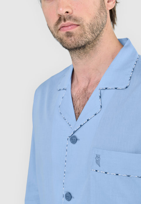 Pijama Hombre Largo Solapa Algodón Fil_à_Fil - Celeste 2987_30 - 14219148 - https://www.elbuhonocturno.com/