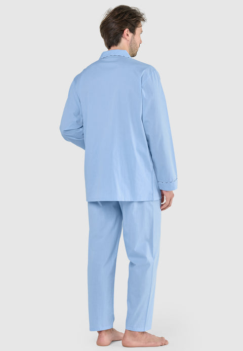 Pijama Hombre Largo Solapa Algodón Fil_à_Fil - Celeste 2987_30 - 34605592 - https://www.elbuhonocturno.com/